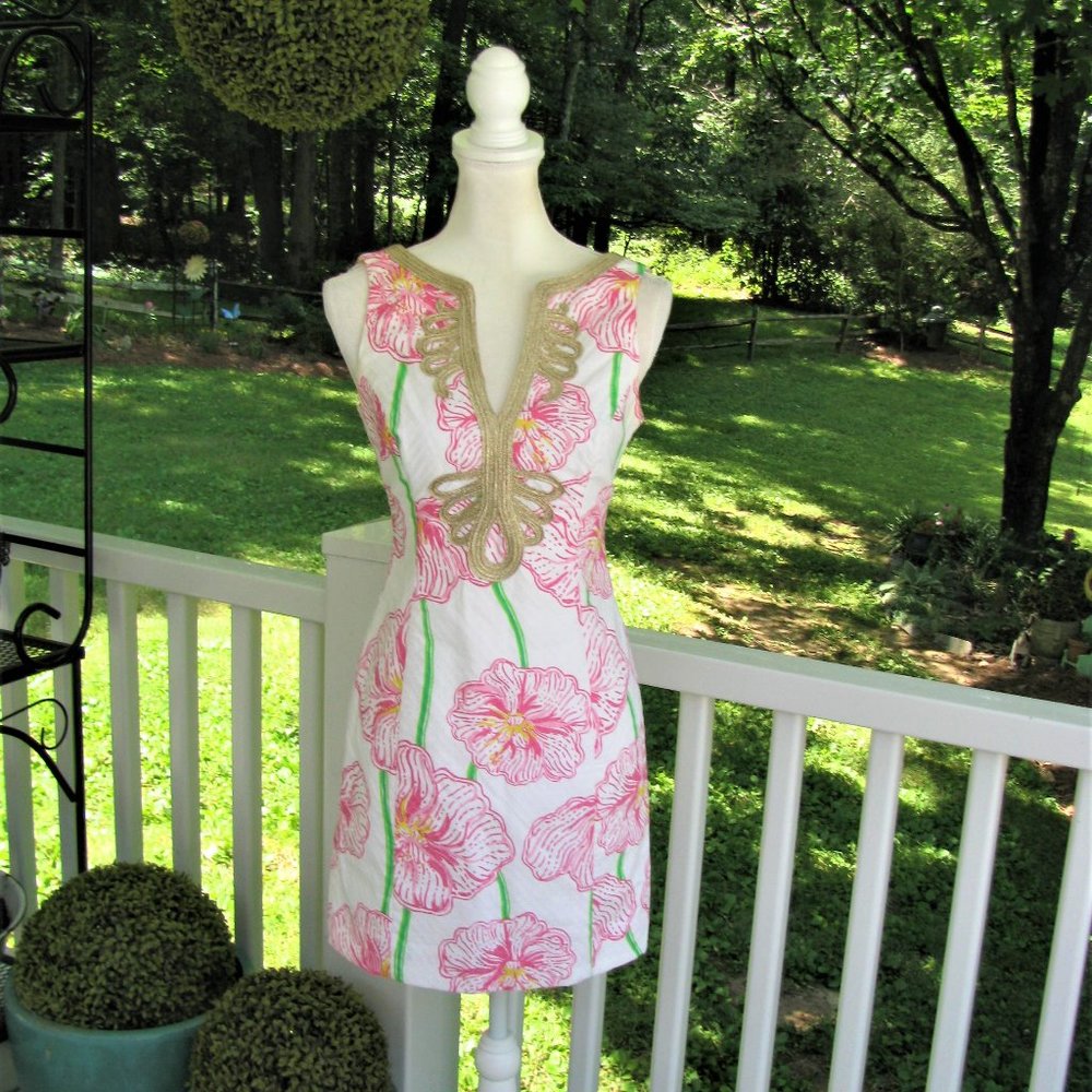 Lilly Pulitzer Women's Janice Shift Dress Resort White Clover Cup Print Size 0